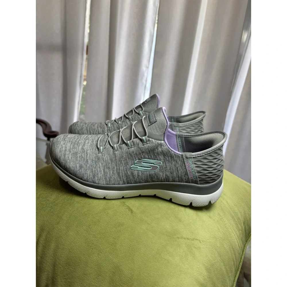 SKECHERS Slip-ins Women's Heathered Gray/Purple Memory Foam Walking Sneaker